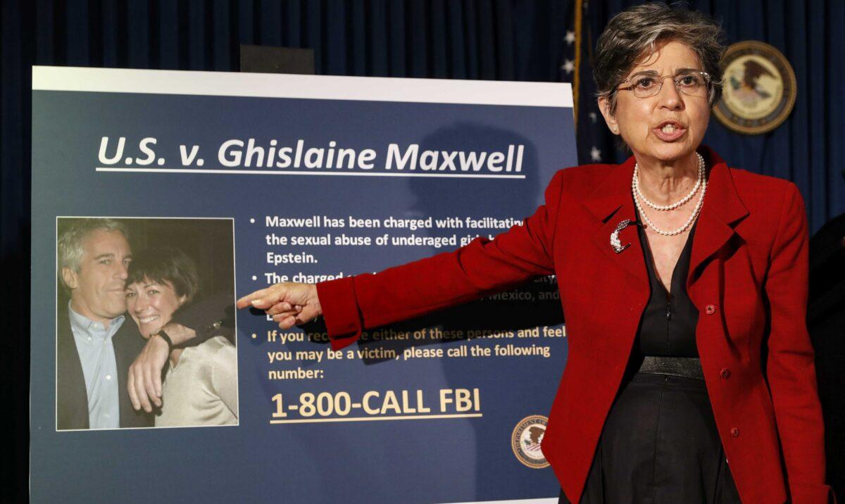 Audrey Strauss, acting U.S. Attorney for the Southern District of New York, speaks during a news conference to announce charges against Ghislaine Maxwell for her alleged role in the sexual exploitation and abuse of multiple minor girls by Jeffrey Epstein, in New York on July 2, 2020. (John Minchillo/AP Photo)
