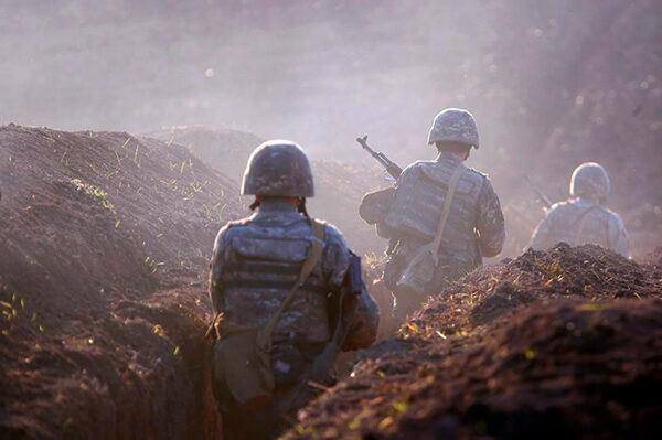 Armenian soldiers take their position on the front line in Tavush region, Armenia, on July 14, 2020. (Armenian Defense Ministry Press Service/AP Photo)