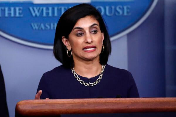 Seema Verma, administrator of the Centers for Medicare and Medicaid Services, speaks about the CCP virus in the James Brady Press Briefing Room of the White House in Washington on April 7, 2020. (Alex Brandon/AP)