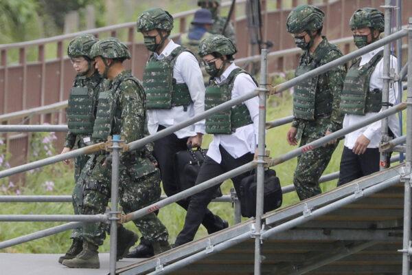 Taiwan President Tsai Ing-wen leaves the annual Han Kuang military drill in, Taichung, Taiwan, on July 16, 2020. (Ann Wang/Reuters)