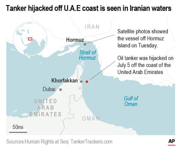An oil tanker sought by the United States was hijacked July 5 off the UAE coast. (AP)