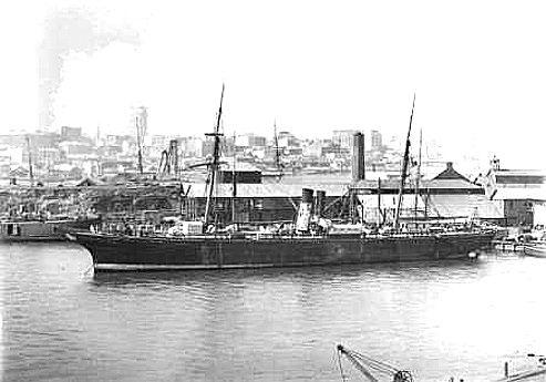SS City of Adelaide docked in 1915 (<a href="https://en.wikipedia.org/wiki/File:Ss_city_of_adelaide_1864.jpg">Wikipedia</a>)