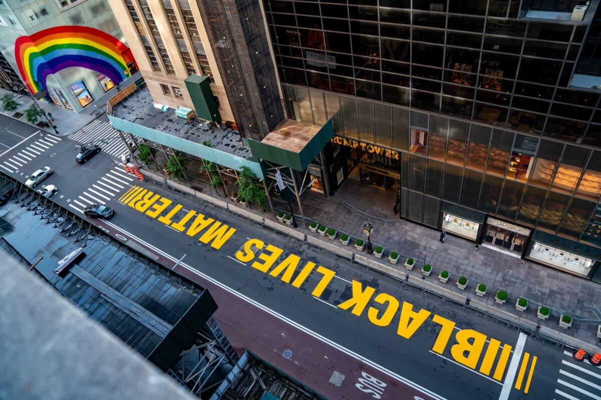 A "Black Lives Matter" mural was painted on 5th Avenue in New York City, on July 13, 2020. (David Dee Delgado/Getty Images)
