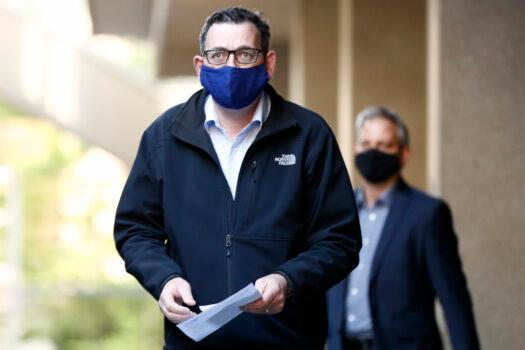 Victorian Premier Daniel Andrews wears a face mask as he walks in to the daily briefing in Melbourne, Australia on July 19, 2020. (Darrian Traynor/Getty Images)