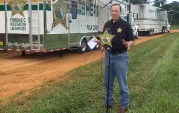 Polk County Sheriff Grady Judd speaks in a news conference about a triple homicide near Lake Streety, Fla., on July 18, 2020. (Courtesy of Polk County Sheriff’s Office)