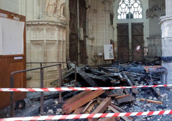 A view of debris caused by a fire inside the Cathedral of Saint Pierre and Saint Paul in Nantes, France, July 18, 2020. (Stephane Mahe/Reuters)