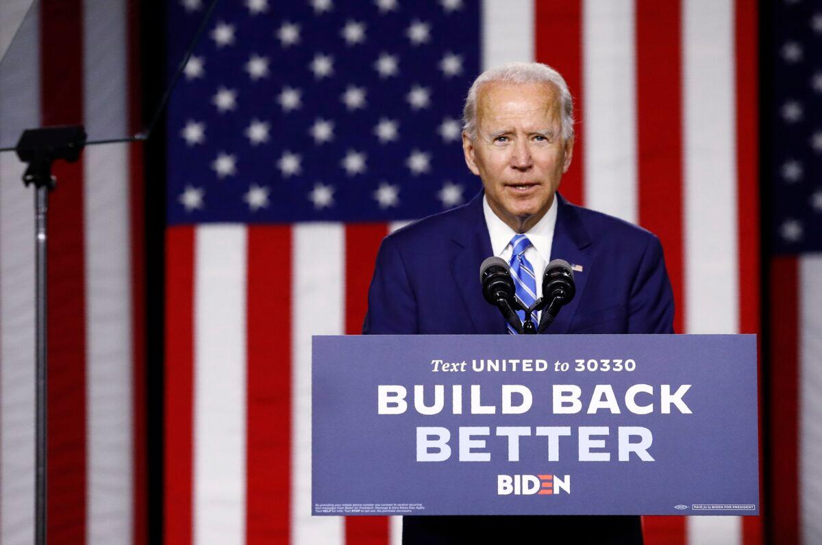 Former Vice President Joe Biden speaks during a campaign event in Wilmington, Del., on July 14, 2020. (Patrick Semansky/AP Photo)