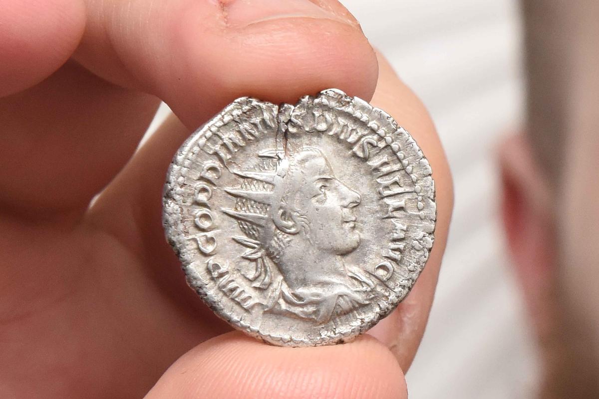The obverse side of the coin depicts Gordian III, the Roman Empire’s youngest-ever emperor, who was crowned at the tender age of 13 in A.D. 238. (Caters News)