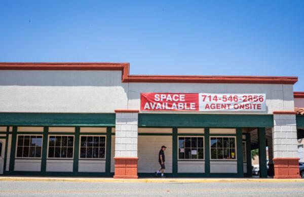Restaurant space in Santa Ana, Calif., is advertised as available on July 10, 2020. (John Fredricks/The Epoch Times)