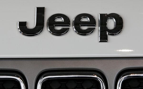 A Jeep logo is seen on a car at a showroom of a dealership in Merignac, near Bordeaux, France, on April 8, 2019. (Regis Duvignau/Reuters)