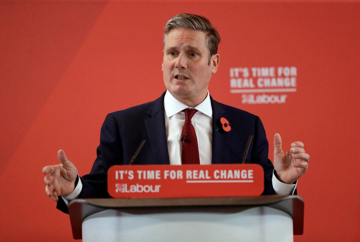 Britain's opposition Labour party Shadow Secretary of State for Exiting the European Union Keir Starmer delivers a speech at their election campaign event on Brexit in Harlow, England, on Nov. 5, 2019. (Matt Dunham/AP Photo)