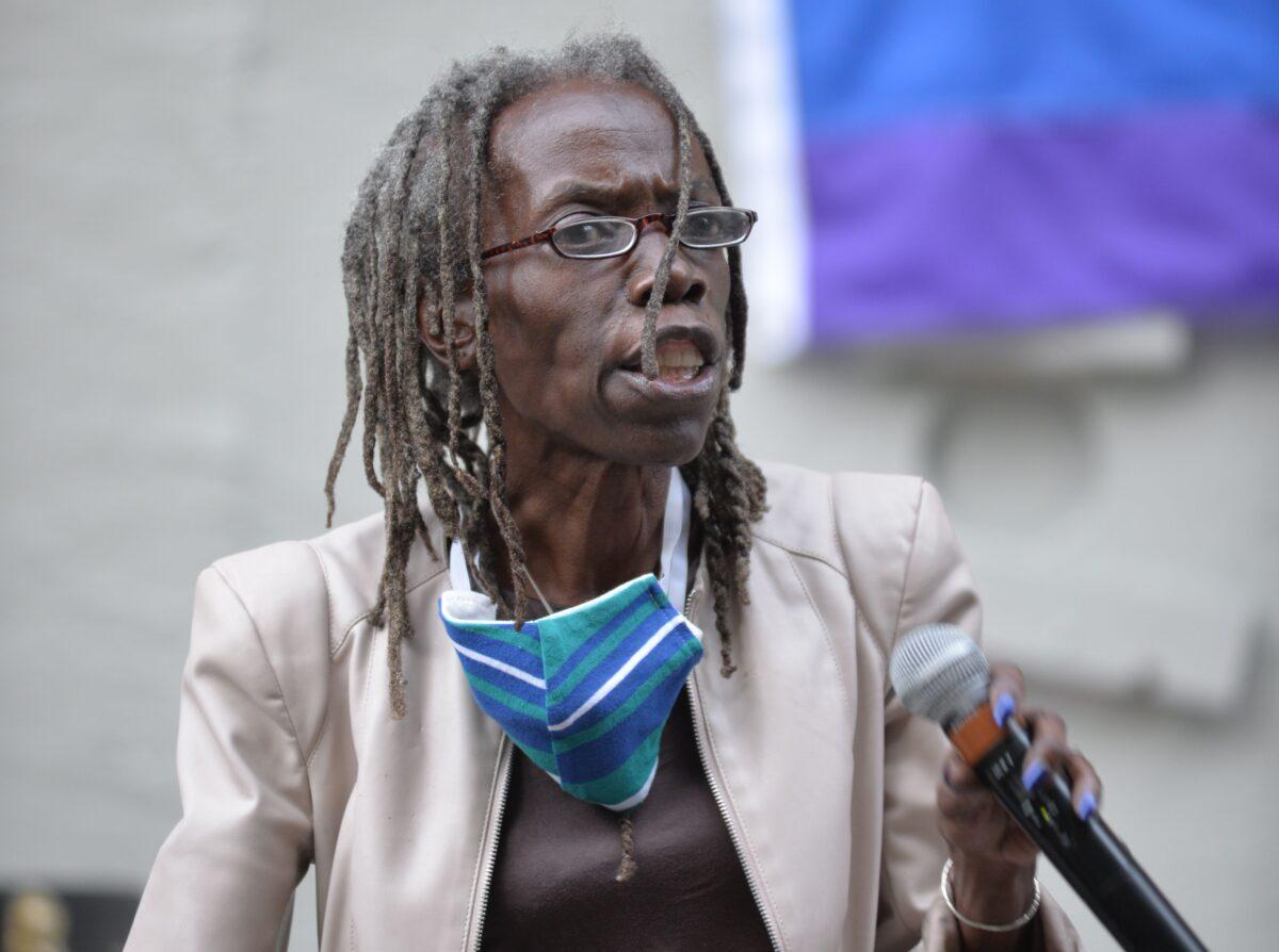 Jo Ann Hardesty, Portland city commissioner, speaks during a demonstration in front of the Multnomah County Justice Center in Portland, Ore., on July 17, 2020. (Ankur Dholakia/AFP via Getty Images)