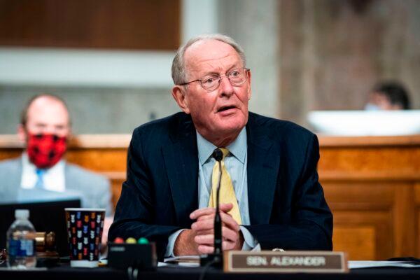 Senator Lamar Alexander, a Republican from Tennessee and chairman of the Senate Health Education Labor and Pensions Committee, listens during a hearing in Washington on June 30, 2020. (Al Drago/AFP via Getty Images)