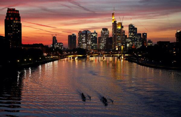 The skyline with its financial district is photographed on early evening in Frankfurt, Germany, on Oct. 8, 2018. (Kai Pfaffenbach/Reuters)