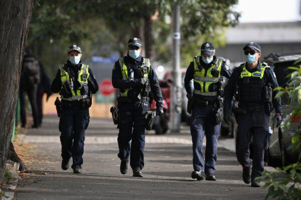 Police patrol Melbourne, Australia on July 10, 2020. (William West/AFP via Getty Images)