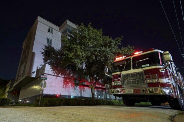 A firetruck is positioned outside the Chinese consulate in Houston, Texas, on July 22, 2020. (David J. Phillip/AP Photo)