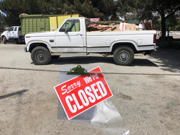 A small recycling center in San Leandro, Calif., is closed on July 21, 2020. (Ilene Eng/The Epoch Times)