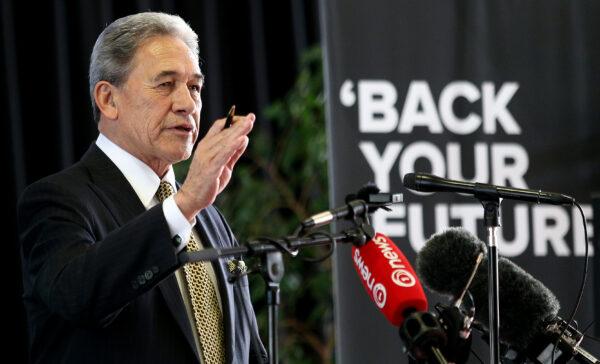 New Zealand Foreign Minister Winston Peters speaks at the "Save Tiwai" public meeting held at the Invercargill Workingmen's Club in Invercargill, New Zealand, on July 24, 2020. (Dianne Manson/Getty Images)