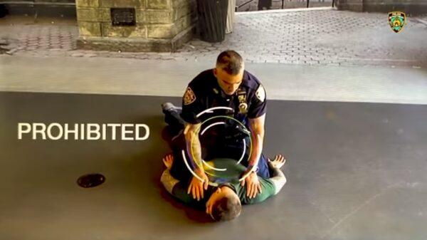 NYPD instructional video on body control techniques outlawed by the city. (Screenshot via Youtube/Scales of Justice)