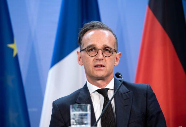 German Foreign Minister Heiko Maas speaks to the media with French Foreign Minister Jean-Yves Le Drian (not in picture) in Berlin on June 19, 2020. (Bernd von Jutrczenka - Pool / Getty Images)