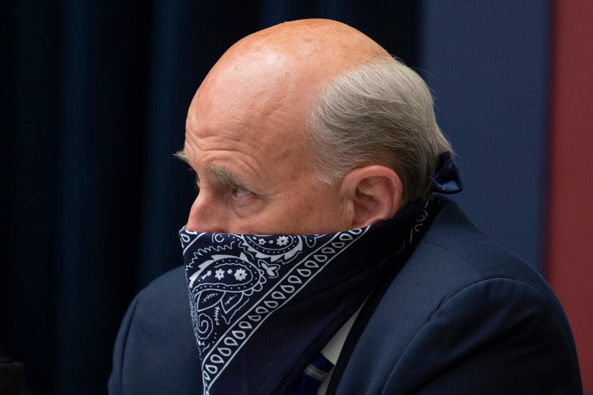 Rep. Louie Gohmert (R-Texas) wears a face covering during the House Natural Resources Committee hearing on "The U.S. Park Police Attack on Peaceful Protesters at Lafayette Square," on Capitol Hill in Washington, on June 29, 2020. (Michael Reynolds/Pool/AFP via Getty Images)