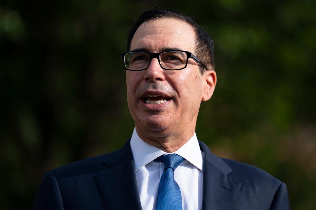 Treasury Secretary Steven Mnuchin speaks with reporters about the virus relief package negotiations, at the White House in Washington on July 23, 2020. (Evan Vucci/AP Photo)