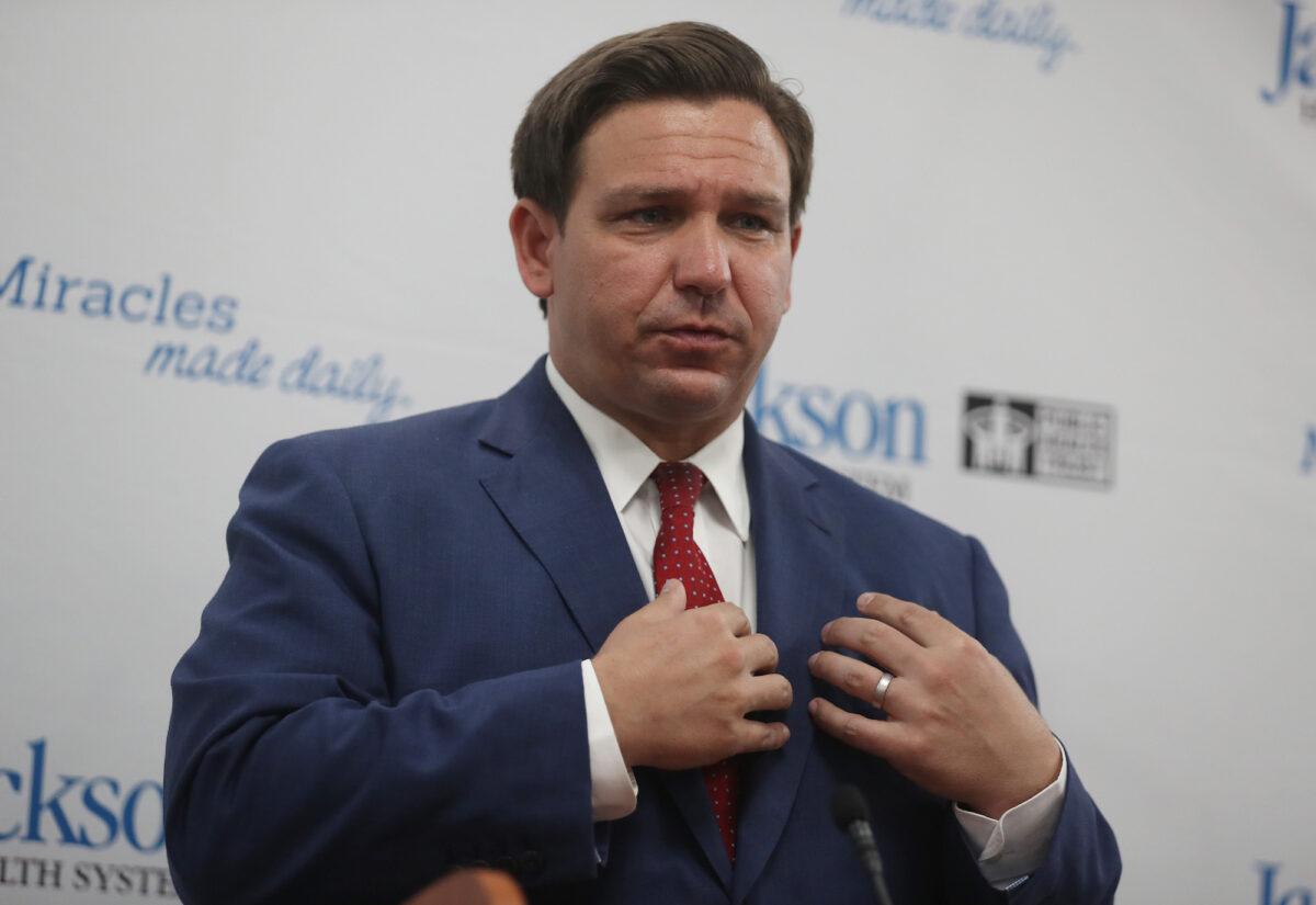 Florida Gov. Ron DeSantis speaks at a news conference at the Jackson Memorial Hospital in Miami, Fla., on July 13, 2020. (Joe Raedle/Getty Images)
