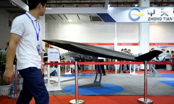 A model of an FL-71 drone is seen on display at the Chinese Defense Information Equipment and Technology exhibition in Beijing on June 18, 2019. (Wang Zhao/AFP via Getty Images)