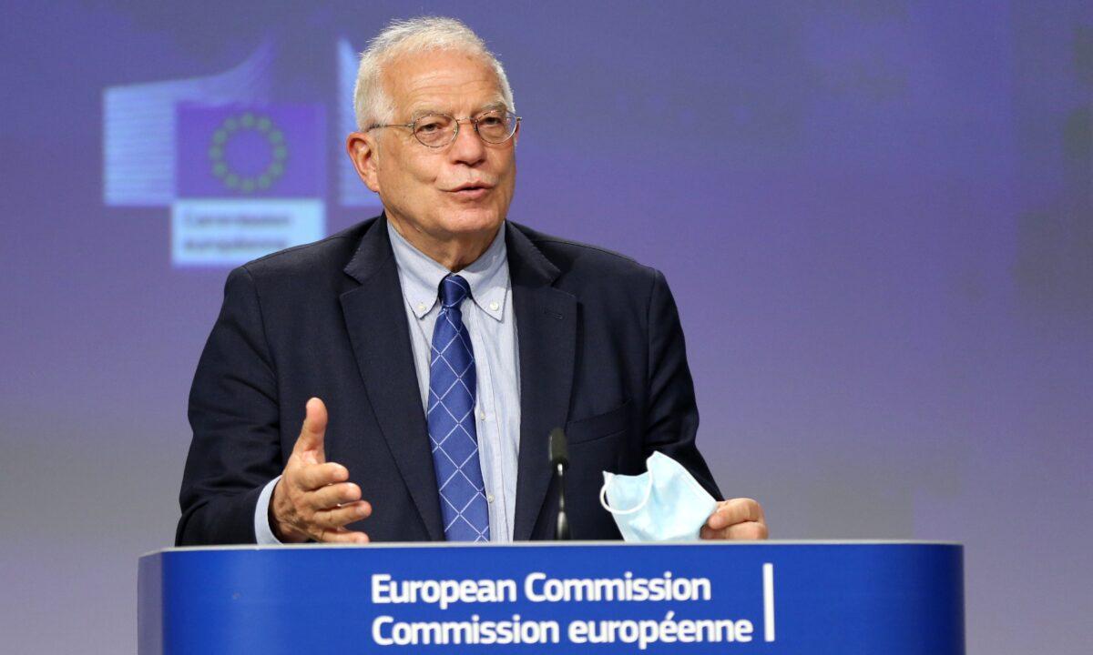 High Representative of the EU for Foreign Affairs and Security Policy Josep Borrell holds a press conference in Brussels, Belgium, on May 26, 2020. (Pool/Getty Images)