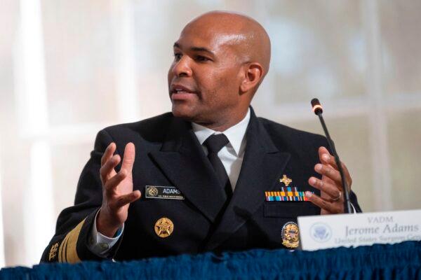 Surgeon General Jerome Adams participates in a roundtable discussion on donating plasma at the American Red Cross National Headquarters in Washington, on July 30, 2020. (Jim Watson/AFP via Getty Images)