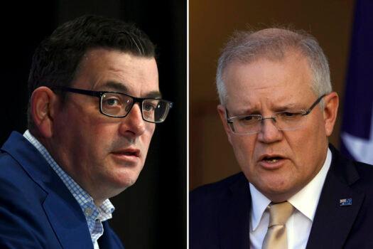 Victorian Premier Daniel Andrews speaks (Quinn Rooney/Getty Images); Prime Minister Scott Morrison (Sean Davey/Getty Images)