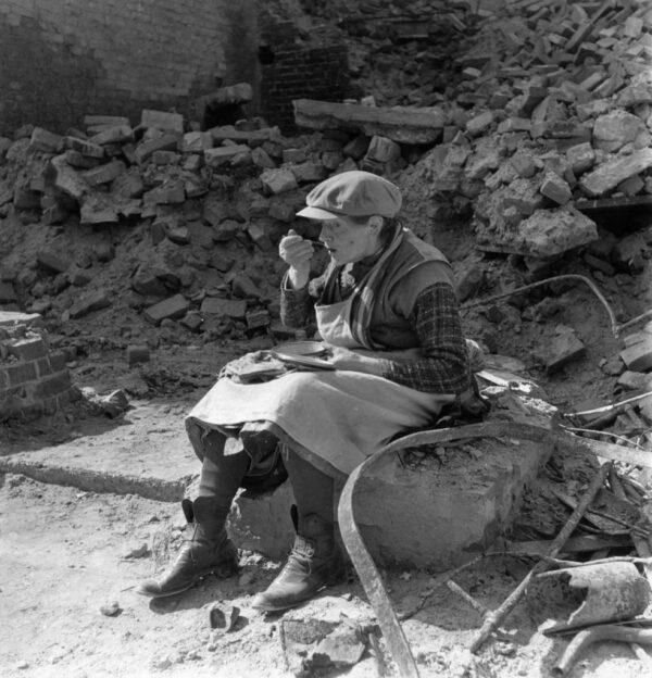 A German woman amid the rubble of what is left of Berlin after World War II. (Fred Ramage/Keystone/Getty Images)