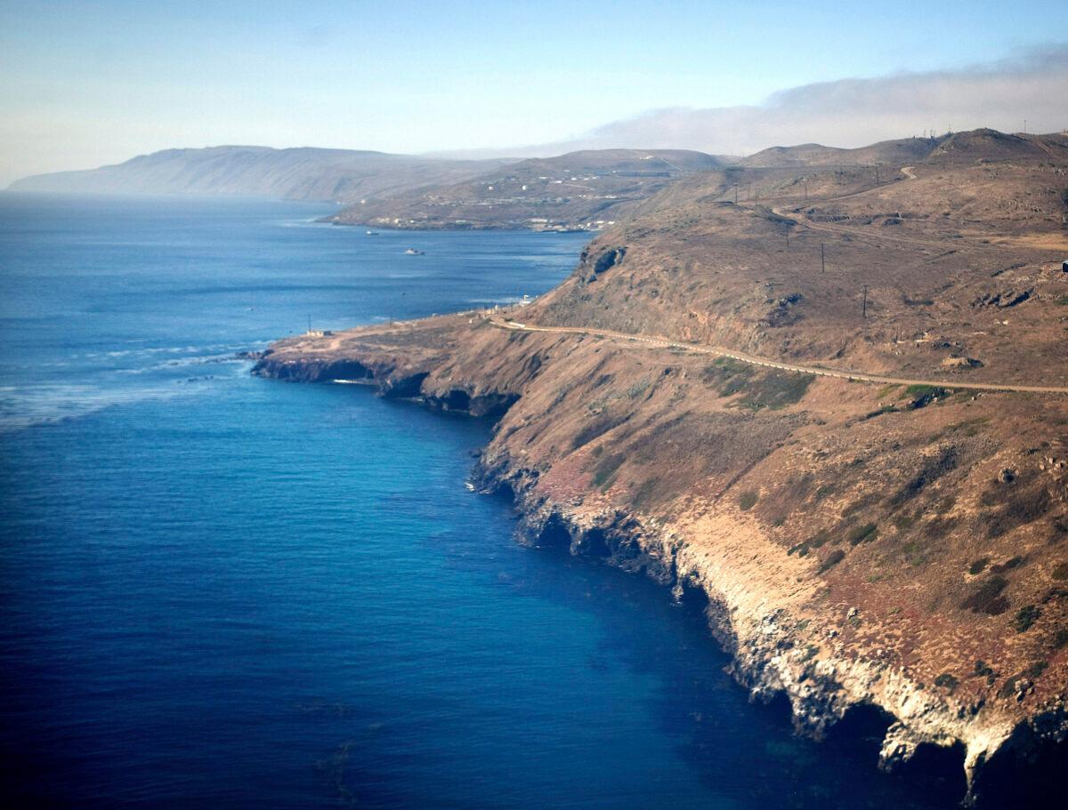 An aerial view of the coast and Pacific Ocean taken flying in to San Clemente Island, in San Diego on July 16, 2013. (Mindy Schauer/The Orange County Register via AP)