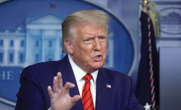 President Donald Trump responds to questions from members of the news media during a news conference at the White House in Washington, on Aug. 31, 2020. (Leah Millis/Reuters)