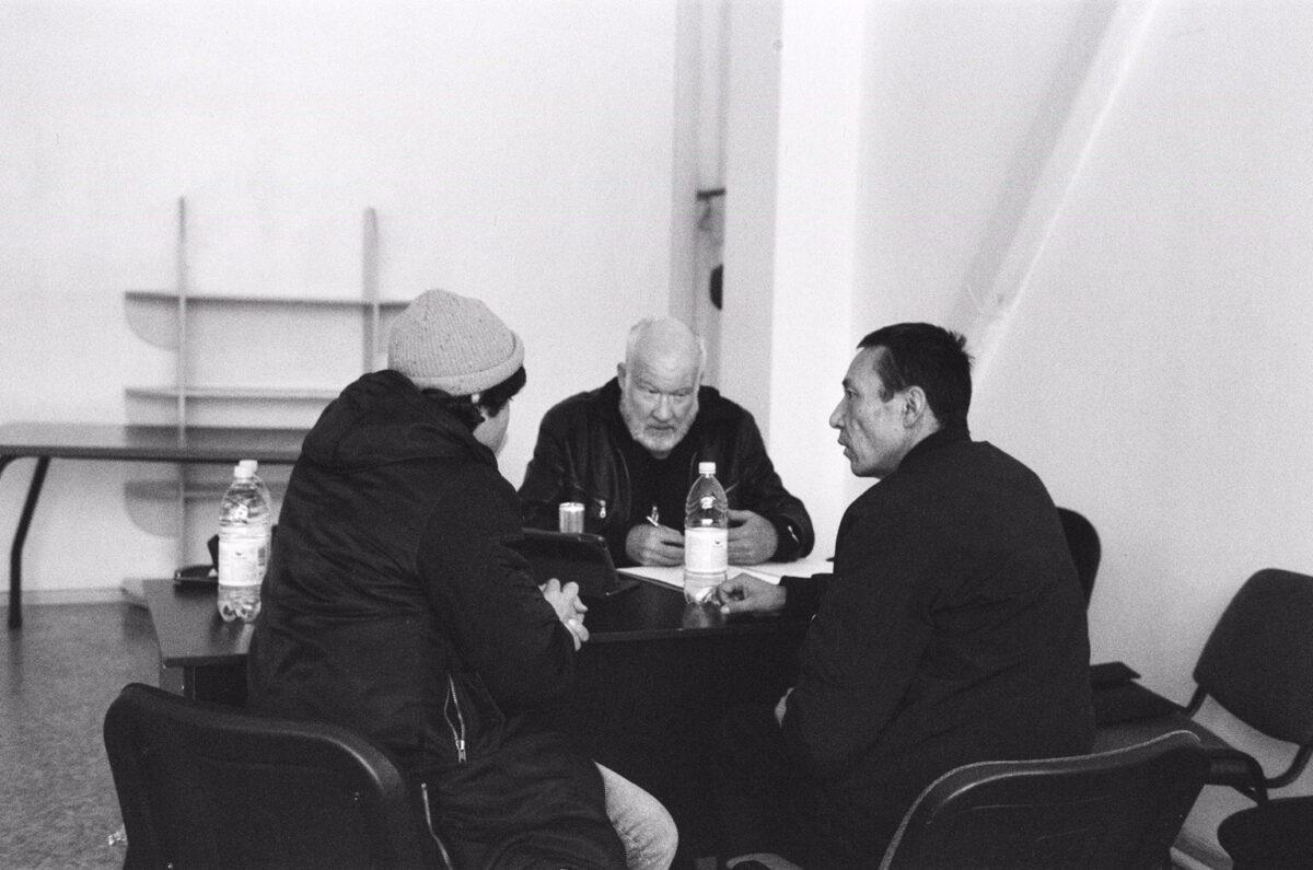 Individuals from Atajurt, a Kazak Human Rights Organization, with investigative journalist Ethan Gutmann in Almaty, Kazakhstan, January 2020. (Josephine De Haan-Montes)