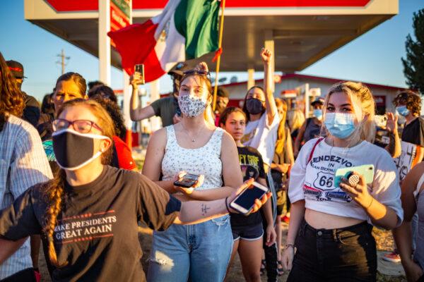Protesters march in support of Black Lives Matter, in Yucaipa, Calif., on Aug. 1, 2020. (John Fredricks/The Epoch Times)
