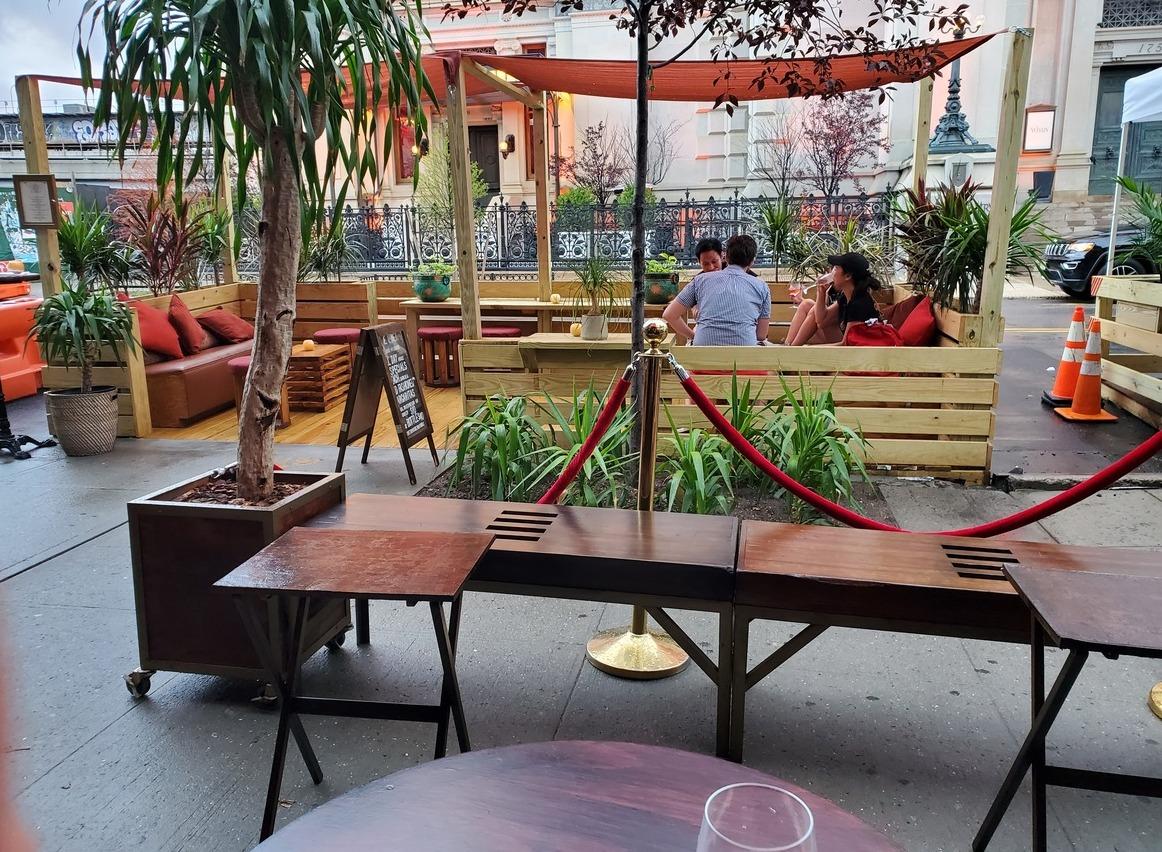 Outdoor seating area at Velvet Brooklyn. (Courtesy Phillipe Issa)