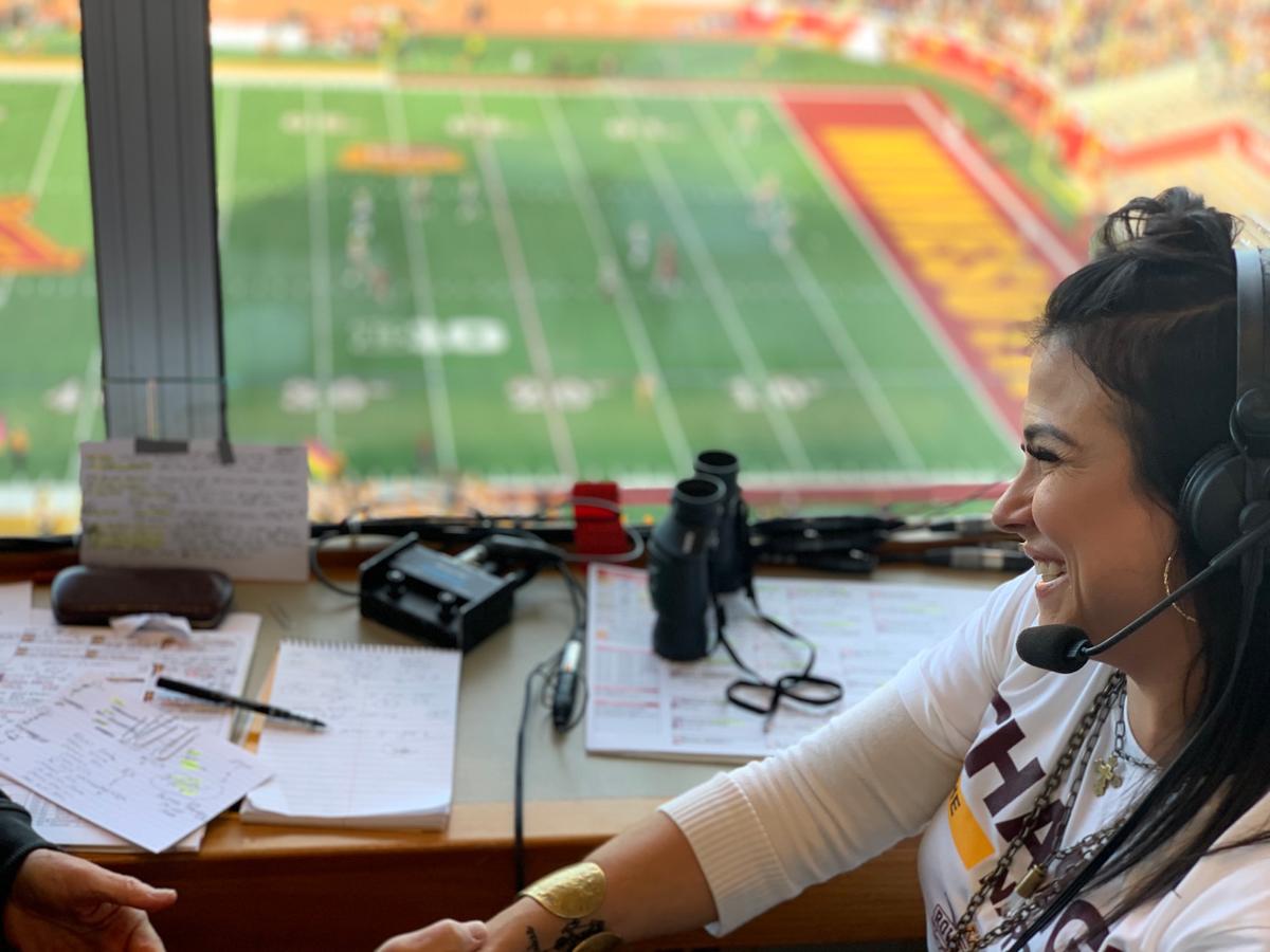 Baribeau at TCF Bank Stadium in Minneapolis, hosting a Mental Health Awareness game between the University of Minnesota and Maryland on Oct. 26, 2019. (Courtesy of Rachel Baribeau)