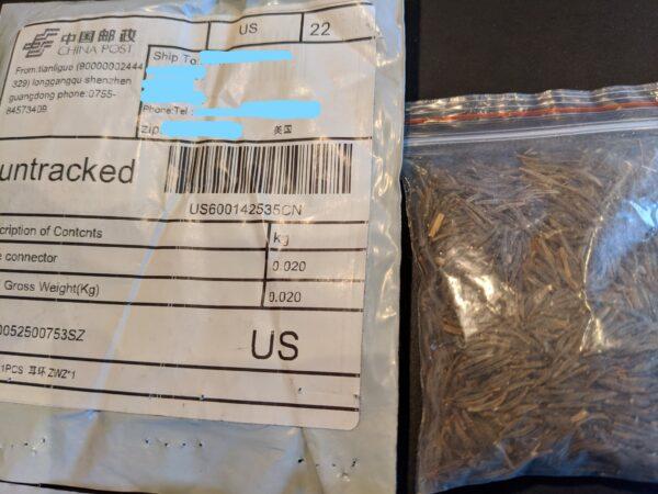 Seed packets that a New York City resident received in a mail package from China. (Provided to The Epoch Times)