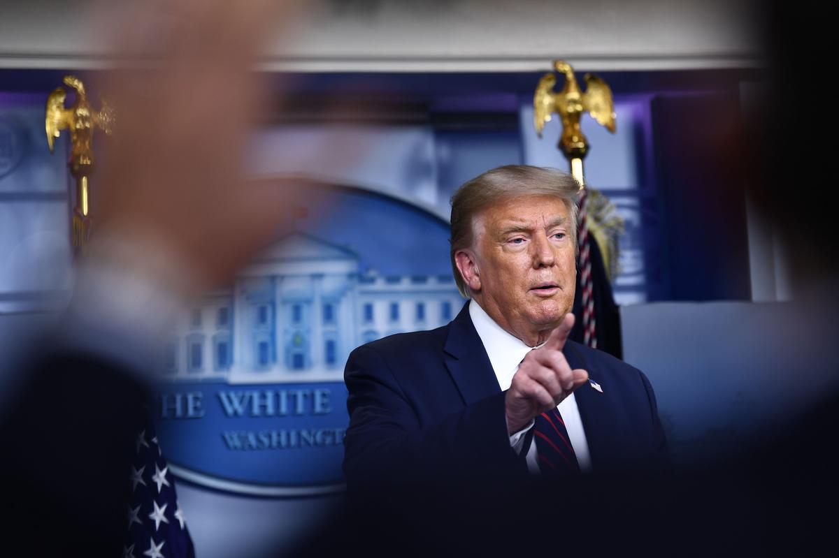 President Donald Trump answers questions from the press in the Brady Briefing Room of the White House in Washington on Aug. 4, 2020. (Brendan Smialowski/AFP via Getty Images)