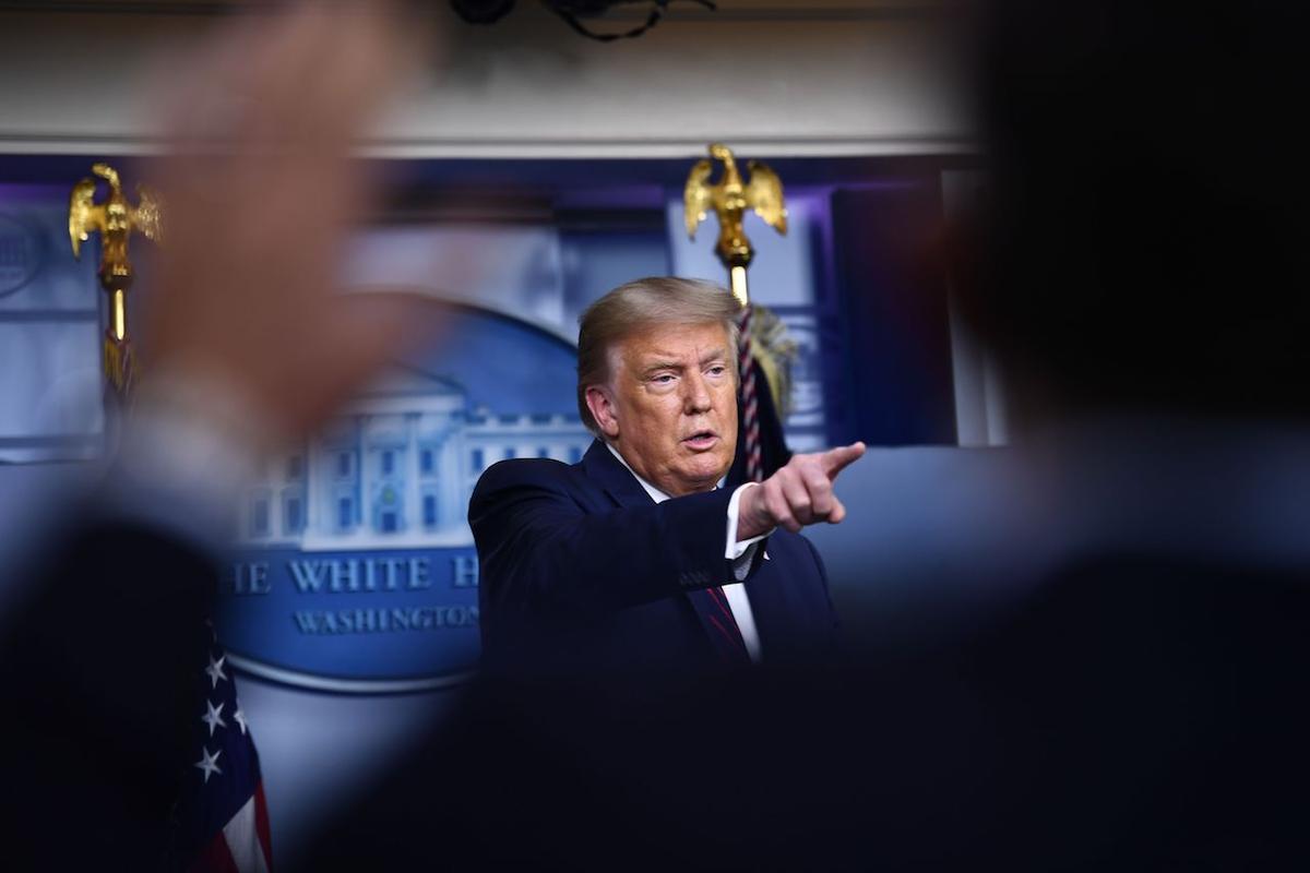 President Donald Trump answers questions from the press in the Brady Briefing Room of the White House in Washington on Aug. 4, 2020. (Brendan Smialowski / AFP via Getty Images)