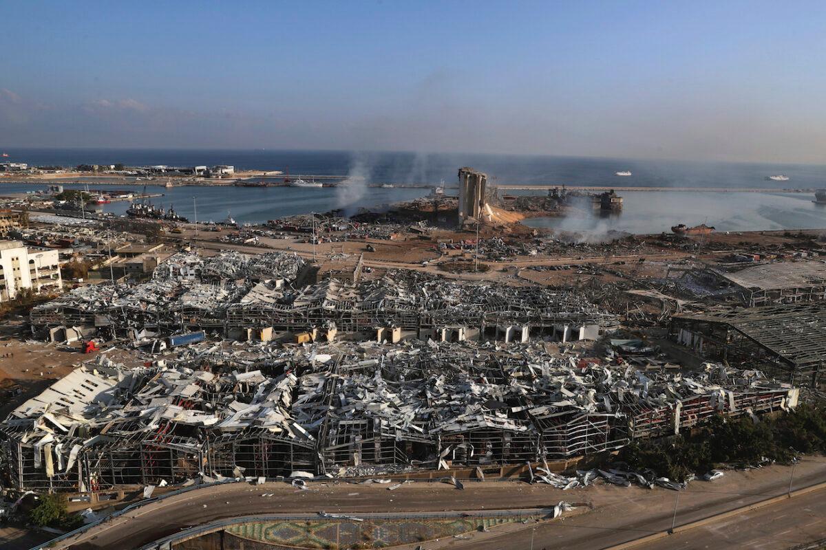 This photo shows a general view of the scene of an explosion that hit the seaport of Beirut, Lebanon, on Aug. 5, 2020. (Bilal Hussein/AP Photo)