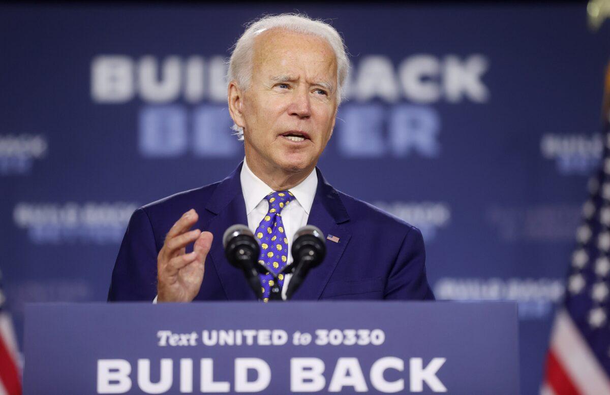 Democratic presidential candidate and former Vice President Joe Biden speaks about his plans to combat racial inequality at a campaign event in Wilmington, Del., on July 28, 2020. (Jonathan Ernst/Reuters)