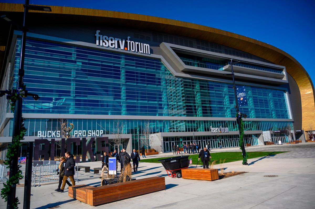 The Fiserv Forum is seen during a media walk through ahead of the Democratic National Convention in Milwaukee, Wis., on Jan. 7, 2020. (Eric Baradat/AFP via Getty Images)