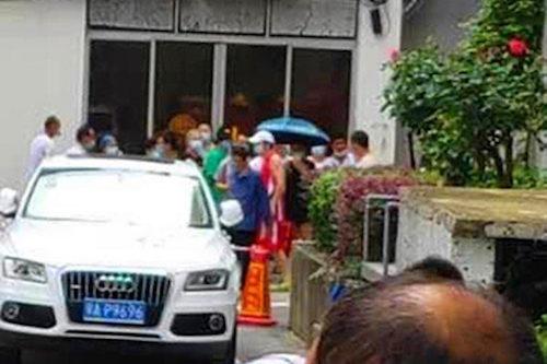 A nurse surnamed Zhang from the cardiology department of Wuhan Union Hospital fell to her death in Wuhan, China on July 29, 2020. This photo shows the scene of the incident. (Twitter)