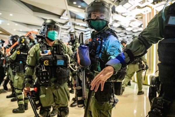 Riot police secure an area inside a shopping mall during a rally in Hong Kong, on July 21, 2020. (Anthony Kwan/Getty Images)