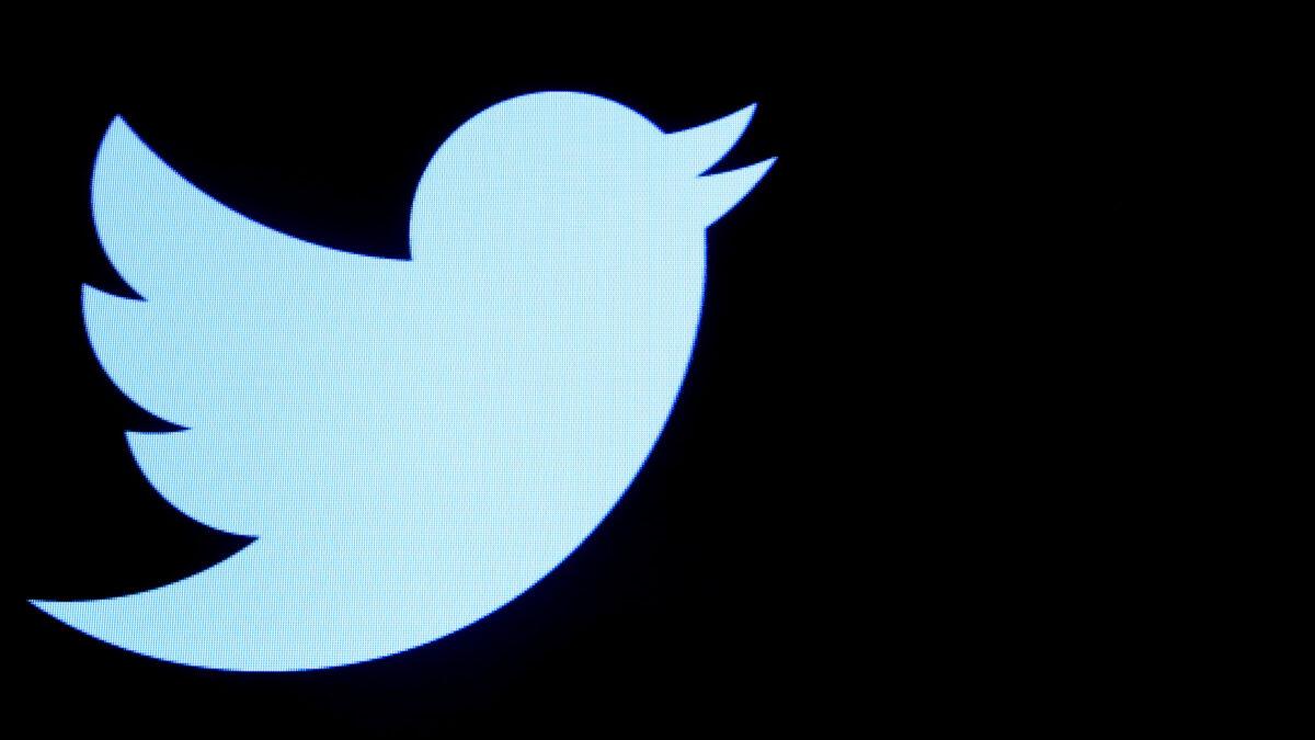 The Twitter logo is displayed on a screen on the floor of the New York Stock Exchange (NYSE) in New York City, U.S., Sept. 28, 2016. (Brendan McDermid/Reuters)