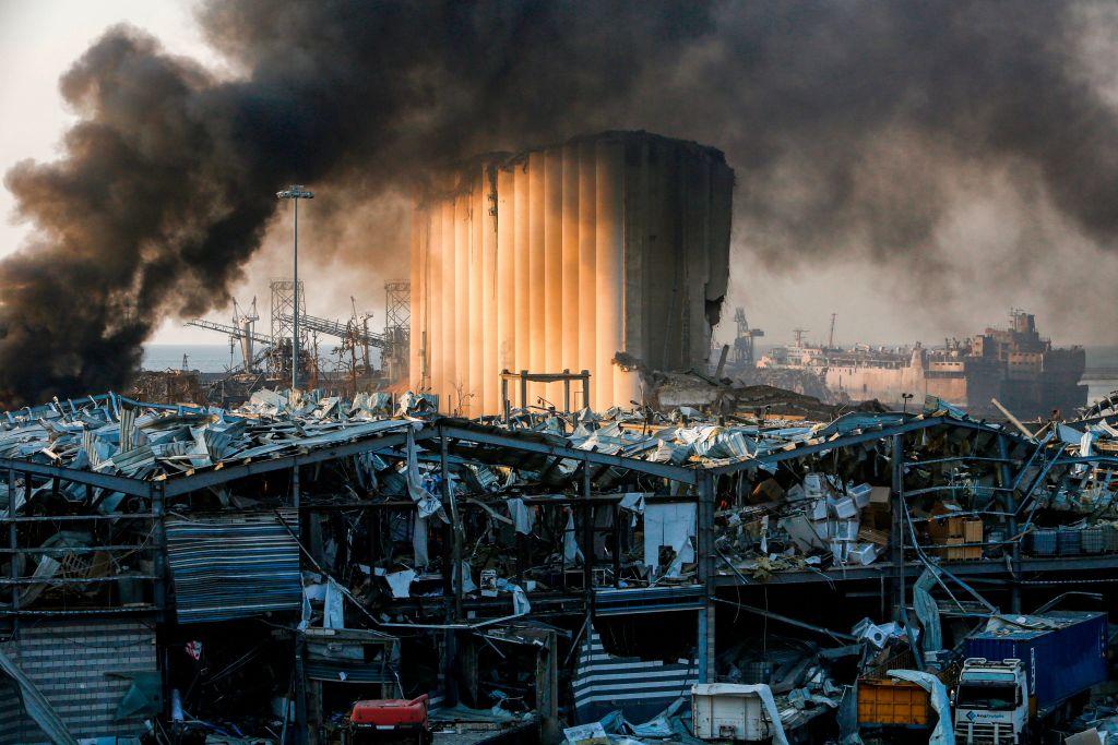A picture shows a destroyed silo at the scene of an explosion at the port in the Lebanese capital Beirut on Aug. 4, 2020. (MARWAN TAHTAH/AFP via Getty Images)