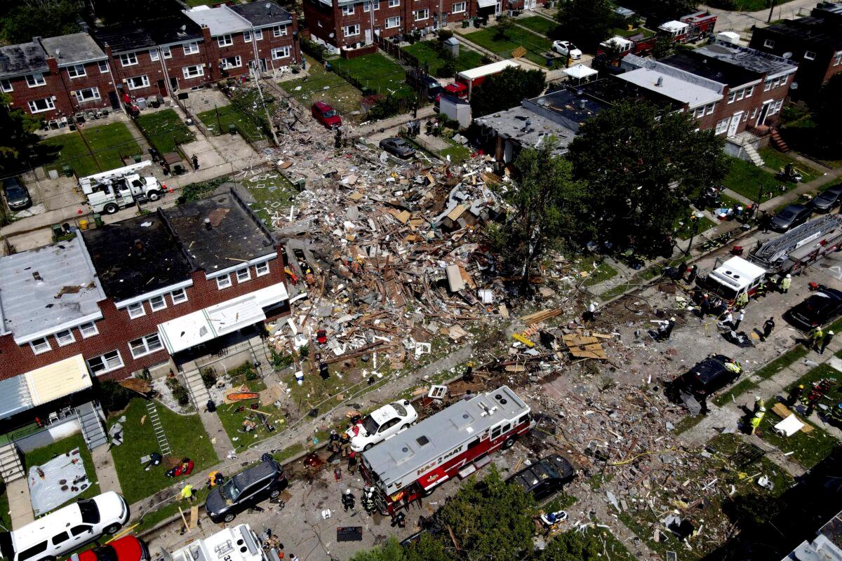 The aftermath of an explosion in Baltimore, Md., on Aug. 10, 2020. (Julio Cortez/AP Photo)