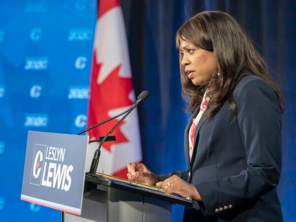 Conservative Party of Canada leadership candidate Leslyn Lewis makes her opening statement at the start of the French Leadership Debate in Toronto on June 17, 2020. (Frank Gunn/The Canadian Press)